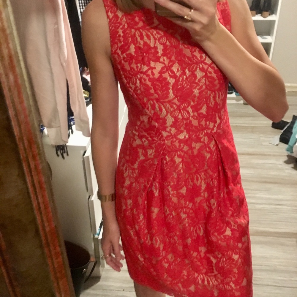 Red & Cream Lace Women’s Dress Fully Lined Size 6P